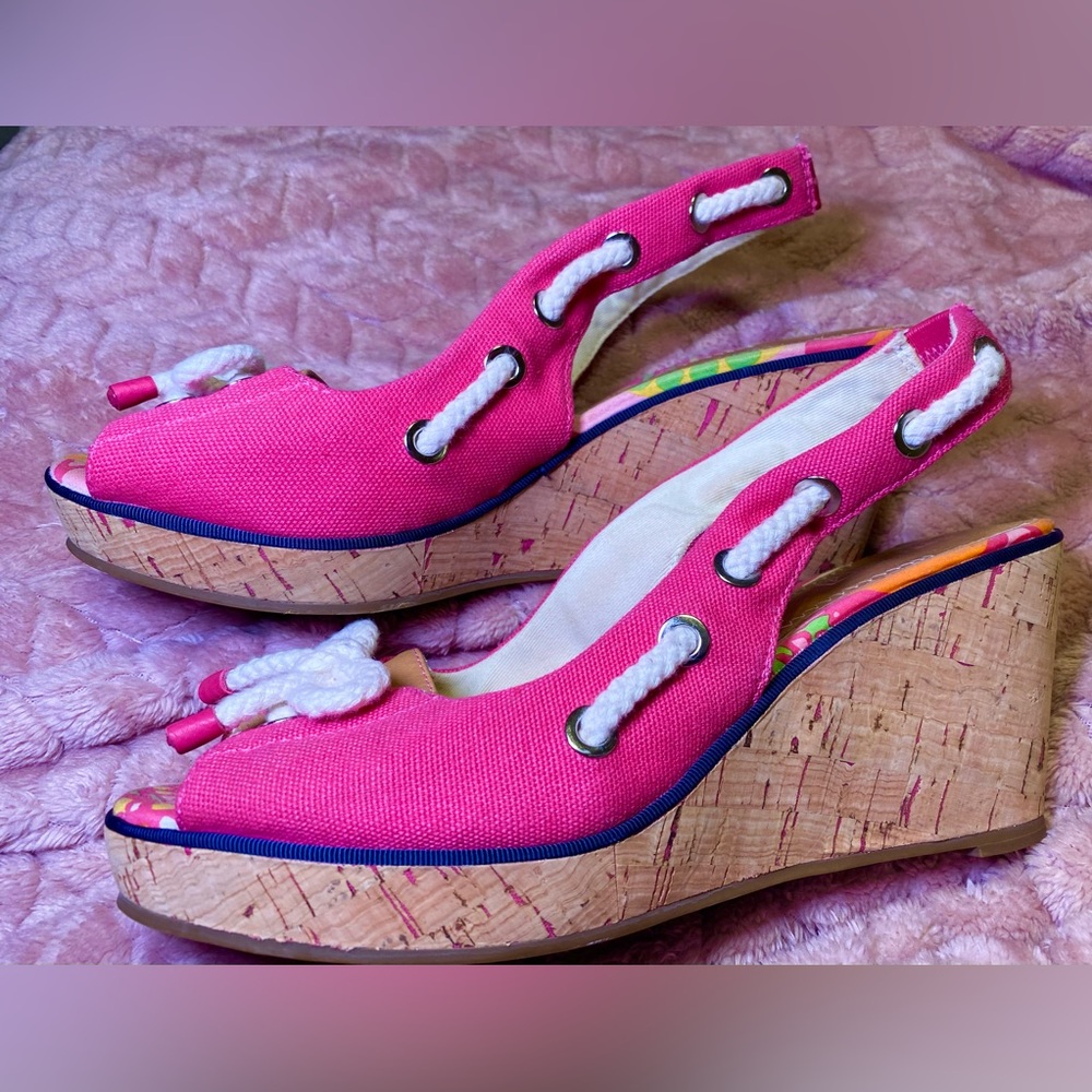 𝅺Pink sperry top sider wedge sandals, 9.5‎